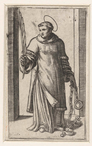 Saint Leonardus as a deacon with handcuffs, Marcantonio Raimondi, 1500 - 1527 Canvas Print