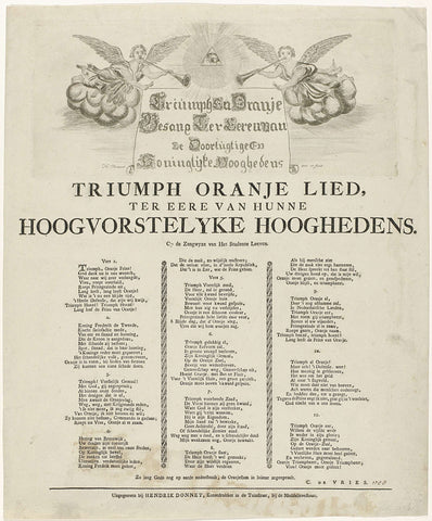 Lied op het herstel van de prins van Oranje, 1787, Hendrik Donnet, 1787 Canvas Print