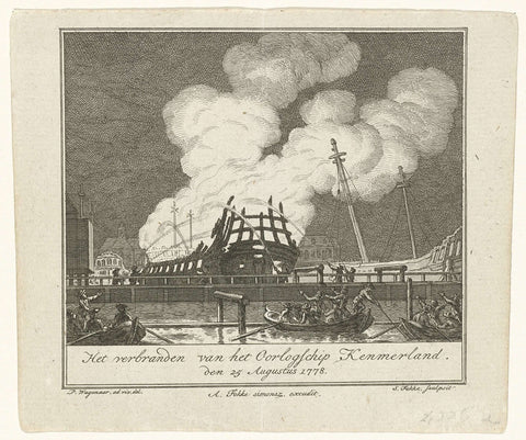 Burning down of the warship Kenmerland, 1778, Simon Fokke, 1778 Canvas Print