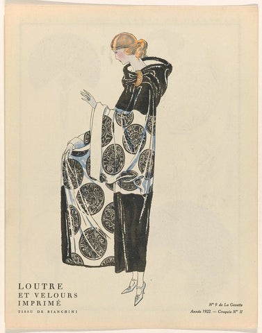 Gazette du Bon Ton, 1922 - No. 9 : Otter and printed velvet / Fabric of Bianchini, anonymous, 1922 Canvas Print