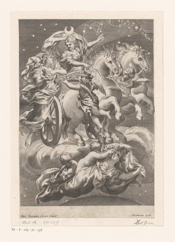 Personification of the Moon on her chariot, anonymous, Claude Mellan, in or after 1633 - 1664 Canvas Print