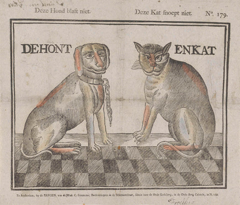 This dog doesn't bark. / This cat does not snack, inherit widow Cornelis Oprichter, 1715 - 1813 Canvas Print