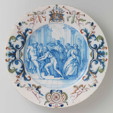 Dish with the Castration of Uranus, Het Moriaanshooft, c. 1680 - c. 1685 Canvas Print