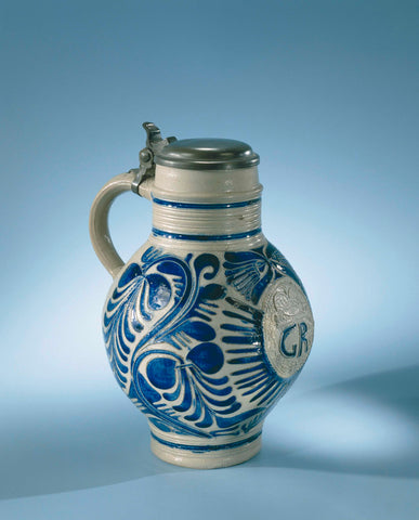 Jug with the monogram 'GR' and foliate scrolls, anonymous, 1724 Canvas Print