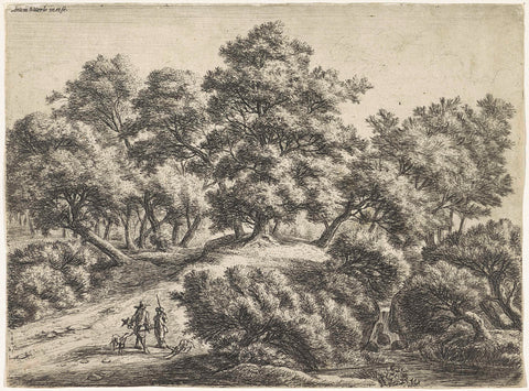 Falconer and hunter in a forest, Anthonie Waterloo, 1630 - 1717 Canvas Print