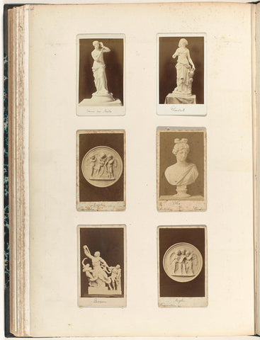 Six cartes-de-visite with three statues, a bust and two medallions, anonymous, c. 1866 - c. 1900 Canvas Print