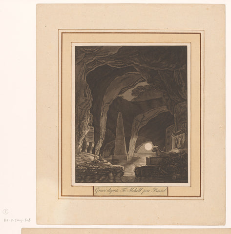 Lake in a cave with ancient monuments, Andreas Bissel, 1791 - 1819 Canvas Print