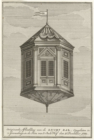 Hot air balloon in the shape of a house, 1783, anonymous, 1783 - 1784 Canvas Print