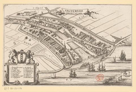 Map of Amsterdam, 1220, anonymous, 1663 - 1748 Canvas Print