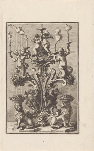 Candlestick with winged tritons, putti, lions and eagles, Maximilian Joseph Limpach, 1714 Canvas Print