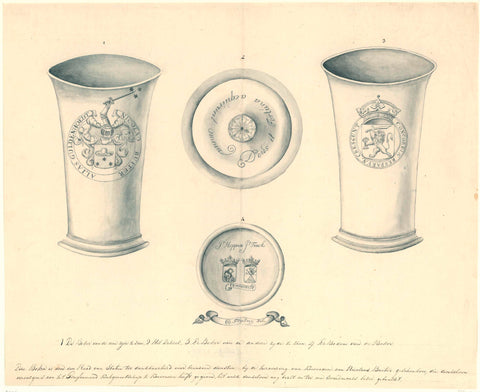 Drawing of a cup with two weapons following the conquest of Coevorden, 1672, G. Frijling, 1700 - 1863 Canvas Print