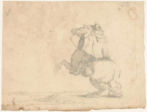 Prancing horse with rider, Gerard ter Borch (II), c. 1630 - 1639 Canvas Print