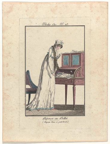 Modes et Manière du Jour, 1799-1800, No. 23 : Réponse au Billet (...), Philibert-Louis Debucourt, 1912 Canvas Print