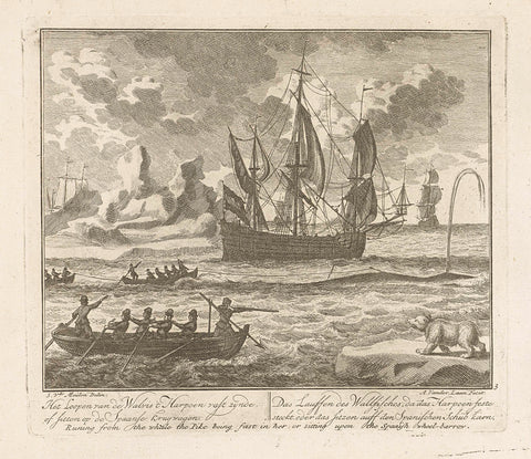 Lopen van de geharpoeneerde walvis, ca. 1725, Adolf van der Laan, 1720 - 1730 Canvas Print