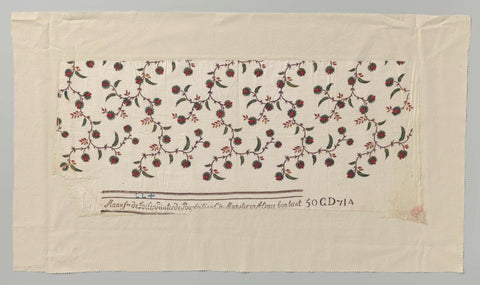 Fragment van katoen, bedrukt met bloemtakken, , 1790 - 1800 Canvas Print