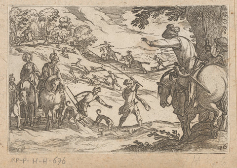 Hunt hares and a deer, Antonio Tempesta, 1595 Canvas Print