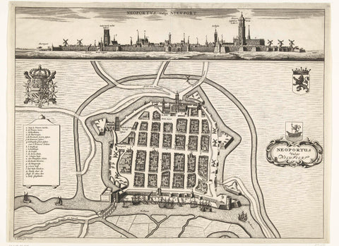 Map and profile of Nieuwpoort, anonymous, 1647 - 1649 Canvas Print