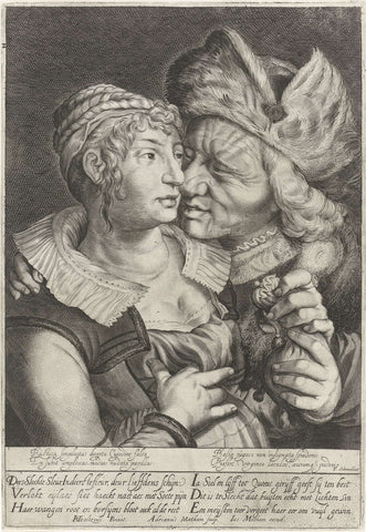 Unequal love, Adriaen Matham, 1615 - 1631 Canvas Print