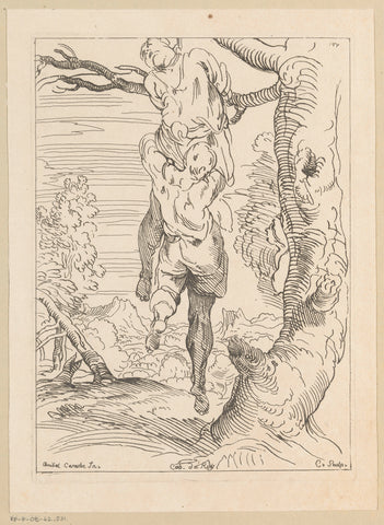 Man embraces a hanged man on a tree branch, Anne Claude Philippe Caylus, 1702 - 1765 Canvas Print