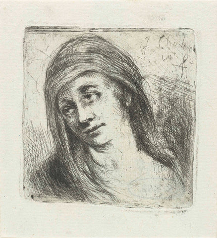 Woman with headscarf, Jan Chalon, 1748 - 1795 Canvas Print