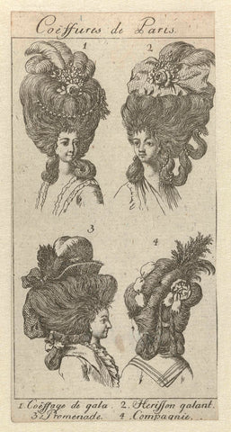 Coëffures de Paris, 1778-1780: Four women's hairstyles, anonymous, 1778 - 1780 Canvas Print