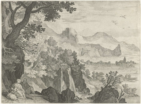 Landscape with the tranquility during the flight to Egypt, Aegidius Sadeler, 1580 - 1629 Canvas Print