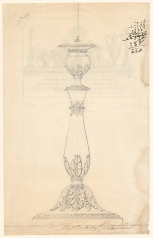 Design for a candlestick, anonymous, 1834 Canvas Print