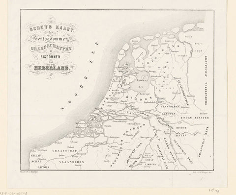 Historical map of the duchies, counties and dioceses of the Netherlands, Willem Jacob Hofdijk, 1853 - 1861 Canvas Print