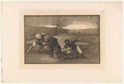 Bull hunting on foot, Francisco de Goya, 1876 Canvas Print