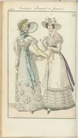 Journal des Dames et des Modes, editie Frankfurt 2 September 1821, Costumes allemand et françois (36), anonymous, 1821 Canvas Print