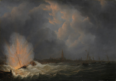 The Explosion of Gunboat nr 2, under Command of Jan van Speijk, off Antwerp, 5 February 1831, Martinus Schouman, 1832 Canvas Print