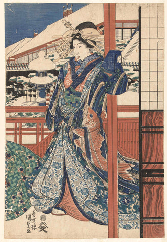 Woman in winter garden, Kunisada (I), Utagawa, 1830 - 1840 Canvas Print