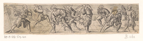 Griffin and seven fencing soldiers, Virgilius Solis, 1524 - 1562 Canvas Print