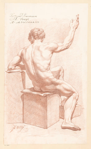 Seated male nude seen on the back (3rd prize 1783), Hendrik Voogd, 1783 Canvas Print