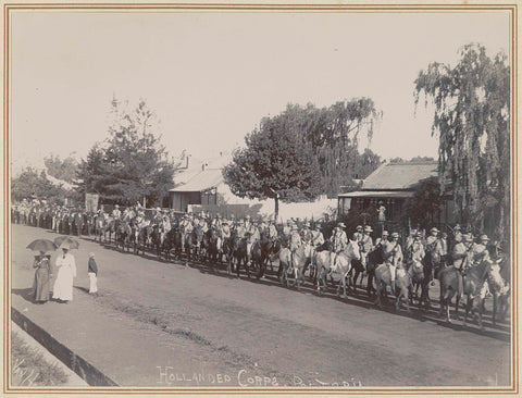 Parade of a Dutch army corps in a street in Pretoria, anonymous, 1899 - 1900 Canvas Print