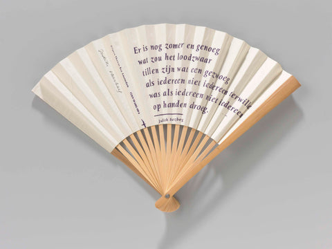 Folding fan with double sheet of paper on which a poem by Judith Herzberg is printed on the front, on a smooth frame of bamboo with metal closing pin, Thomas Rap BV, 1991 Canvas Print