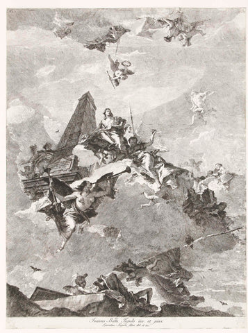 Allegorie op heldendom met Faam, Lorenzo Baldissera Tiepolo, 1757 - 1761 Canvas Print