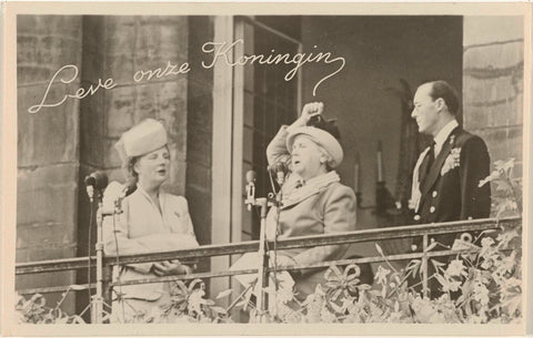 Wilhelmina, Queen of the Netherlands, brings out a three-yarded hurrah on the balcony of the Royal Palace on Dam Square in Amsterdam on 4 September 1948, anonymous, 1948 Canvas Print