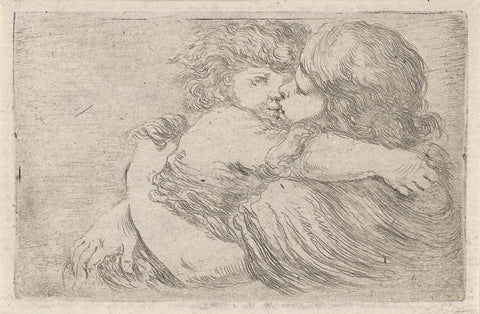 Two children hugging each other, Stefano della Bella, 1620 - 1664 Canvas Print