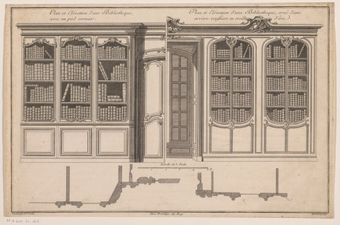 Design and floor plan of a library with a door, Monchelet, c. 1740 - c. 1765 Canvas Print