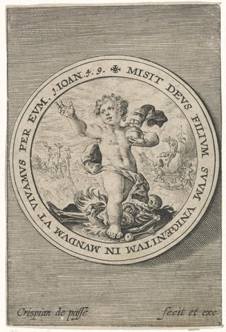 Putto as Salvator Mundi, Crispijn van de Passe (I), 1594 Canvas Print