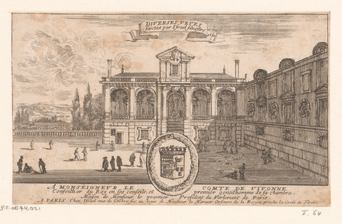 Title print with a view of the house of the first president of parliament, Israel Silvestre, 1652 Canvas Print