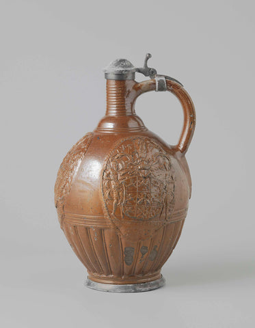 Jug with a coat of arms and a ribbed neck, anonymous, c. 1580 - c. 1600 Canvas Print