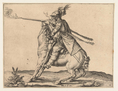 Horseman firing a shot with a harquebus, Jacob de Gheyn (II) (workshop of), 1599 Canvas Print