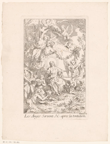 Christ with angels in the wilderness after the temptation, Gabriel Huquier, 1705 - in or before 1732 Canvas Print