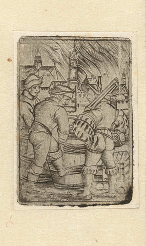 Guards at the powder kegs, Hans Sebald Beham, 1510 - 1599 Canvas Print