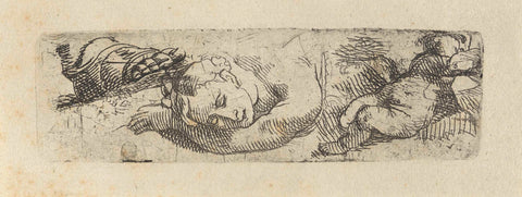 Study sheet with a foot, a sleeping woman and a lying child, Cornelis Schut (I), 1618 - 1655 Canvas Print