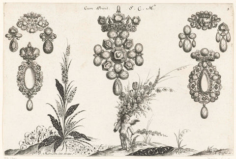 Eleven designs for jewellery, Johann Andreas Pfeffel (der Ältere), 1697 Canvas Print