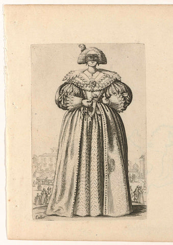 Lady with mask and flower, seen from the front, Jacques Callot, 1624 Canvas Print