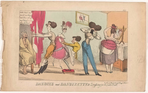 Dandies and two women make toilet for the ball, anonymous, 1819 Canvas Print